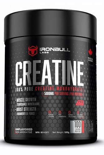 100% Pure Creatine Monohydrate Powder 500g Canadian-Made, Micronized Powder, No Additives, Unflavored, 3rd-Party Lab Tested, cGMP-Certified Facility (100 Servings (Pack of 1), Unflavored)