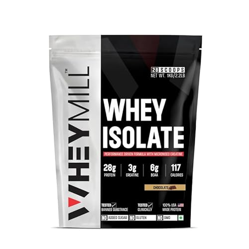 100% Whey Protein Isolate Easy Mixing,Low Carbs Whey Protein Isolate Supplement Powder With Creatine For Men,Women&Athletes(1 Kg/2.2Lb 28 Servings Chocolate)