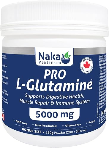 250g Powder Naka Platinum Micronized L-Glutamine 5000 mg, Supports Digestive Health, Muscle Repair, Immune System, Made in Canada (250gr)