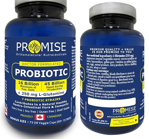 75 DRcaps 45 Billion CFU Probiotic (Plus 250mg of L-Glutamine) 7 Strains, Support for Digestive Health, Gut Flora, Reduce Bloating, Constipation, Gas & Leaky Gut Relief