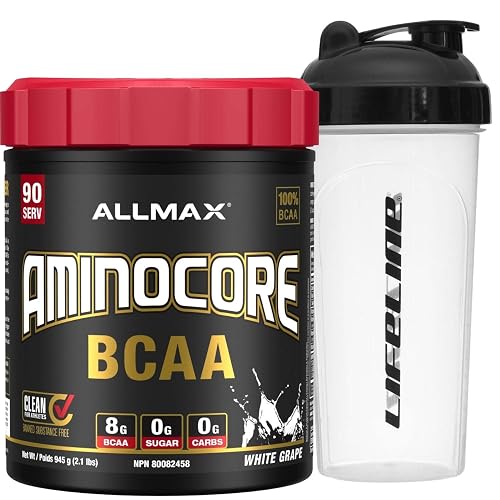 Allmax AminoCore BCAA 90 servings with Shaker Bottle - Keto and Vegan Friendly - White Grape