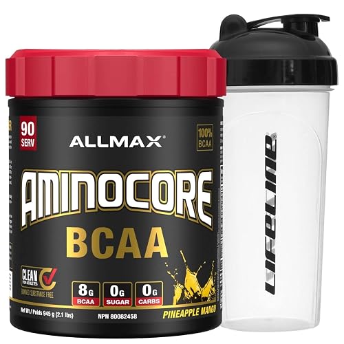 Allmax AminoCore BCAA with Shaker Bottle - 90 servings - Keto and Vegan Friendly Amino Acids - Pineapple Mango