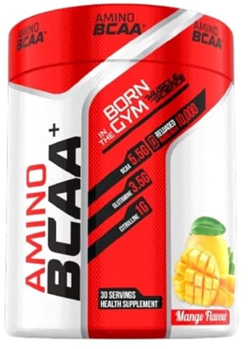 Amino BCAA Intra Workout/Post Workout, 5.5 Gm Micronized Vegan BCAA, 3.5 Gm Glutamine, 1Gm Citrulline & 585 mg Electrolytes, Muscle Recovery & Growth | FREE STEEL SHAKER (MANGO)