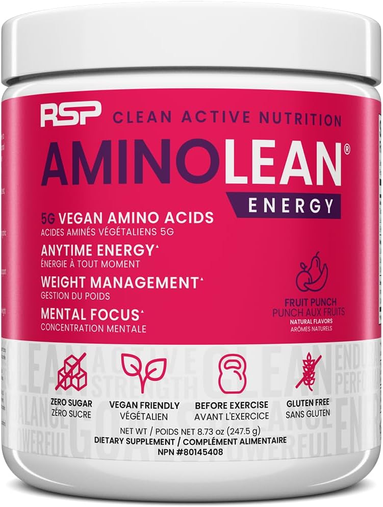 AminoLean Pre Workout Powder, Amino Energy & Weight Management with Vegan BCAA Amino Acids, Natural Caffeine, Preworkout Boost for Men & Women, 30 Serv, Fruit Punch