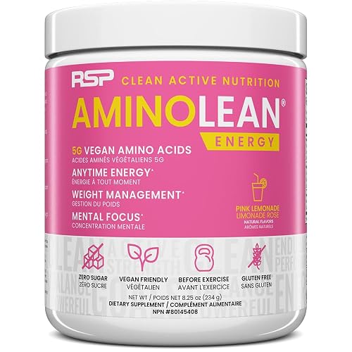 AminoLean Pre Workout Powder, Amino Energy & Weight Management with Vegan BCAA Amino Acids, Natural Caffeine, Preworkout Boost for Men & Women, 30 Serv, Pink Lemonade