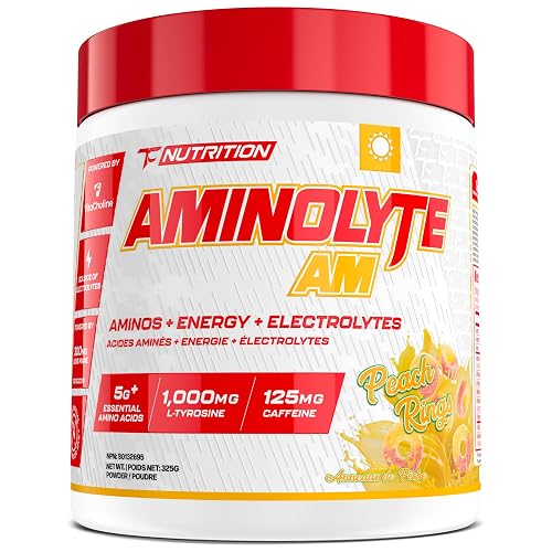 AminoLyte AM - EAA + BCAA Amino Energy Powder - Essential Amino Acids with Caffeine, Nootropics, & Electrolytes | Focus, Endless Energy, Hydration, & Muscle Recovery | VitaCholine, Tyrosine, Lion’s Mane, Lutein More (Peach Rings)