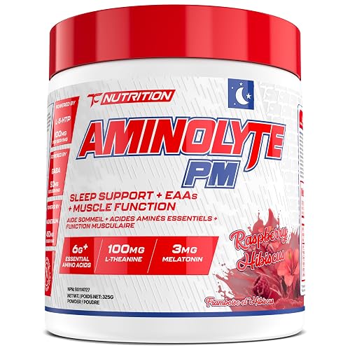 AminoLyte PM - Natural Sleep Aid & Muscle Recovery Supplement - EAA + BCAA Night-time Sleep Support | Relaxation & Calming Supplement | Helps with Jet Lag, Deep Sleep, & Muscle Building | Valerian, L-Theanine, 5-HTP, GABA, Melatonin, Magnesium (Raspberry Hibiscus)