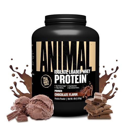 Animal Whey Isolate Protein Powder, 25G High Protein | Chocolate 4LB | Great Tasting Blend for Pre & Post Workout | Digestive Enzymes & 5.6g BCAAs | Build Strength, Lean Muscle & Recover Faster