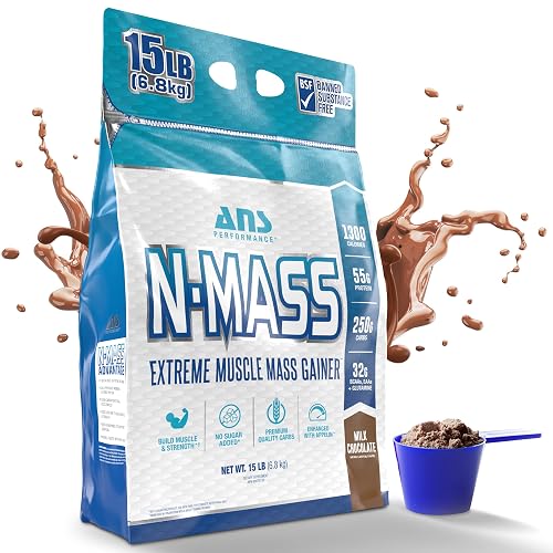 ANS Performance N-Mass Muscle Mass Gainer - Protein Powder - Muscle Mass Maximizer s 15lb (Chocolate)
