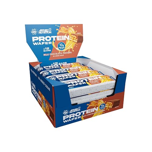 Applied Nutrition Protein Wafer Bars | Crispy Chocolate Coated Wafer Snack with 10g Whey Protein | Light Layered Texture & Smooth Milk Chocolate Coating, On-The-Go Snack Bar | Box of 12 (Milk Chocolate Caramel)