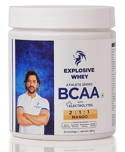 Athlete Series BCAA - 250g | Trusted By M.S. Dhoni | 5g BCAA (2:1:1 Ratio) + 500mg Glutamine | Enhanced Muscle Recovery & Endurance | Intra workout (250 Gm, Mango)