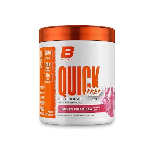 Ballistic Quick Prep Metabolic Accelerant | Thermogenic Fat Burner with 150mg Caffeine | Sensoril Ashwagandha, EAAs + GBB | Energy, Focus & Weight Management Support | 30 Servings (Crushin' Cream Soda)