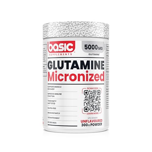 Basic Glutamine Powder, 5000mg L-Glutamine for Muscle Recovery, Immune Support, Protein Synthesis, Vegan, Gluten-Free
