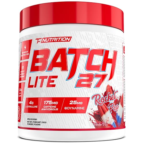 Batch 27 LITE Pre Workout Powder - Clean Energy, Intense Pumps, Strength & Endurance - L Citrulline, Beta Alanine, Caffeine, Dynamine, & Electrolytes - Nitric Oxide Booster - 20 Servings, Rocket Pop
