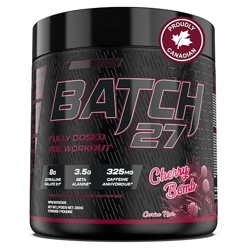 Batch 27 Pre Workout Powder - Nitric Oxide Booster & Preworkout for Men and Women w/Citrulline, Beta Alanine, Caffeine for Enhanced Energy, Endurance, & Reduced Fatigue - 40 Servings, Cherry Bomb