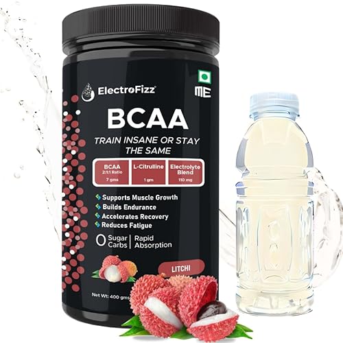 BCAA 7Gms (2:1:1 formula) with Citrulline & Electrolyte Blend for Muscle Recovery & Endurance - Pre/Post Workout & Intra Workout (Litchee)- 400 gms