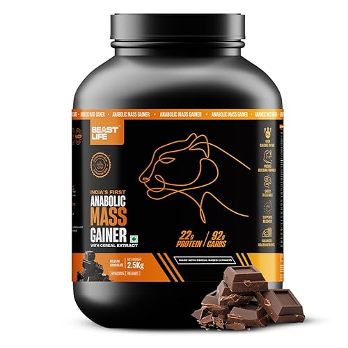 BeastLife High Protein Mass/Weight Gainer | 2.5 KG | Belgian Chocolate | NABL LAB Tested | For Muscle Gain & Fast Growth | Cereal-Based Formula, No Maltodextrin | India's #1 Cereal Based Bulk Gainer