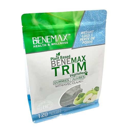 Benemax TRIM 120 Gummies, CLA, 100mg Apple Cider Vinegar, Gluten Free, 100% Plant Based, Weight Loss, Stimulant-Free Fat Burner and Metabolism Booster