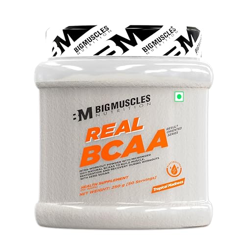 Bigmuscles Nutrition Real BCAA with Electrolytes [50 Servings, Tropical Madness] | BCAA Powder in 2:1:1 Optimal Ratio | Powerful Intra Workout for Muscle Recovery & Endurance [250g], 1 count