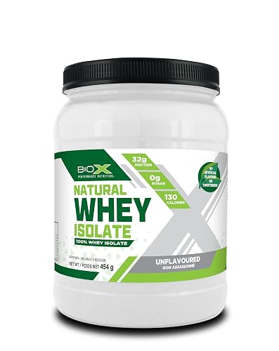 BioX Natural Whey Isolate | Unflavoured Whey Isolate Protein Powder | No Artificial Flavours or Sweeteners | 32g Protein, Sugar Free, Carb Free, Low Lactose Protein Powder | 1LB (Unflavoured)