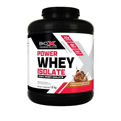 BioX Power Whey Isolate Protein Powder | 100% Pure Whey Isolate | 30g Protein, Low Carb, Sugar Free, Gluten Free, Low Lactose | High Protein Shake Mix | 52 Servings, 4LB (Chocolate Peanut Butter)