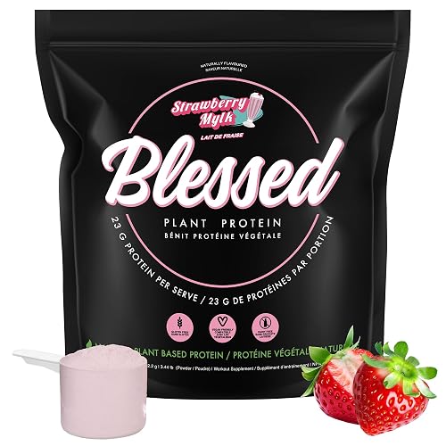 Blessed Vegan Protein Powder - Plant Based Protein Powder Meal Replacement Protein Shake, 23g of Pea Protein, Dairy Free, Gluten Free, No Sugar Added, 45 Servings (Strawberry Mylk)