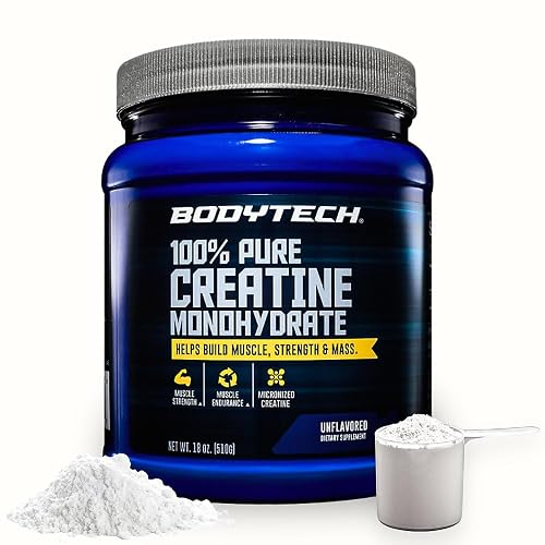 BodyTech 100 Pure Creatine Monohydrate Unflavored 5 GM/Serving Supports Muscle Strength Mass (18 Ounce Powder)