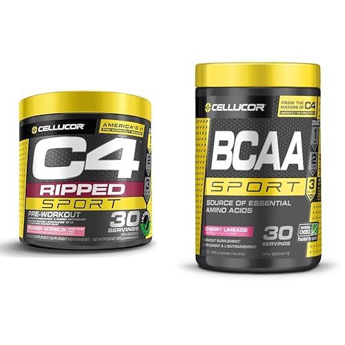 C4 Ripped Sport Pre Workout Powder Strawberry Watermelon & BCAA Sport Recovery Powder - Post & Intra Workout Energy Supplement - Cherry Limeade, 30 Servings