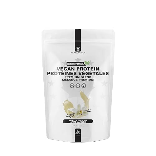 Canadian Protein Vegan Protein Blend Powder 22g of Plant-Based Protein Vanilla Flavoured Workout Recovery Drink | 1 kg of Contains Pea Protein Isolate, Brown Rice Protein and Hemp Protein