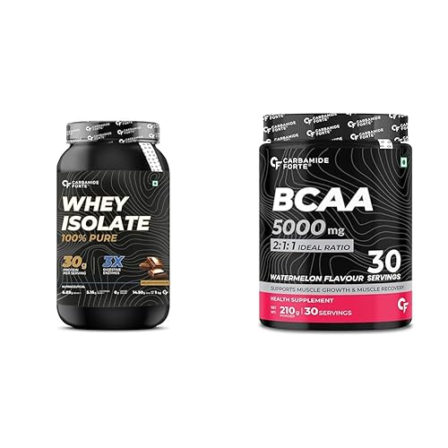 Carbamide Forte 100% Pure Whey Protein Powder Isolate Belgian Chocolate Flavour - 1Kg & L Glutamine Supplement Powder 5000mg Unflavoured - 150 grams