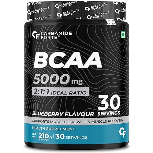 Carbamide Forte BCAA Powder 5000mg | BCAA Supplements For Women & Men | BCAA Pre Workout & Intra Workout Supplement 7g Serving with Ideal 2:1:1 Ratio | Beg-Blueberry Flavor - 210g