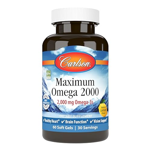 Carlson - Maximum Omega 2000, 2000 mg Omega-3 Fatty Acids Including EPA and DHA, Wild-Caught, Norwegian Fish Oil Supplement, Sustainably Sourced Fish Oil Capsules, Lemon, 90+30 Softgels