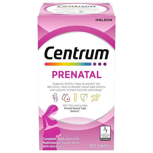 Centrum Prenatal Vitamin Tablet, Postpartum Multivitamin and Mineral Supplement, Essential Prenatal Vitamins, 100 Count (Packaging May Vary)