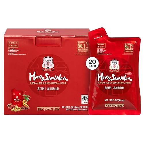 CheongKwanJang [Hong Sam Won - Korean Red Ginseng Drinks] Pre Workout Energy Drink for Men & Women, Korean Food Korean Red Panax Ginseng Extract Tea, Increase Productivity, Circulation - 20 Pouches