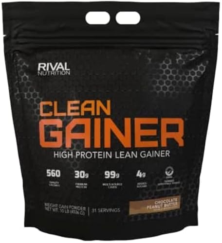 Clean Gainer | High Protein Lean Mass Gainer Powder | 560 Calories, 30g Protein, 99g Multi-Source Carbs | 31 Servings (10LB, Chocolate Peanut Butter)