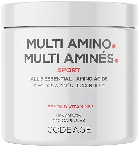 Codeage Multi Amino+ BCAA & EAA Supplement, All 9 Essential Amino Acids, Free-Form Branched-Chain Amino Acid Pills, Sport Supplement, Pre & Post Workout, Vegan, 240 Capsules