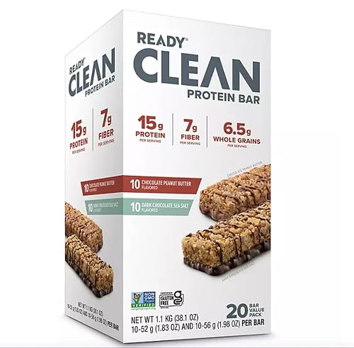 Come-Ready Nutrition CLEAN Bar, 15g Protein for Lean Muscle Mass, 7g Fiber for Satiety, Great for Muscle Building, Muscle Recovery and Weight Loss - Variety Pack (Pack of 20)