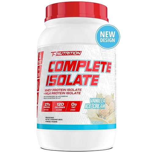 Complete Isolate Whey Protein Isolate + Milk Protein Isolate Powder - 27g Protein, Zero Fat or Sugar, Build Muscle, Improve Recovery, Whey Protein Powder, Regularly Tested & Verified, Vanilla Ice Cream, 28 serv (2lb)