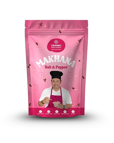 CRAVINO FRESH CRUNCH® Premium Salt & Pepper Flavoured Makhana - 50gm | Roasted Fox Nuts | Crunchy, Protein-Rich Healthy Snack | Gluten-Free, Low-Calorie Superfood for Guilt-Free Snacking | Healthy Snacking