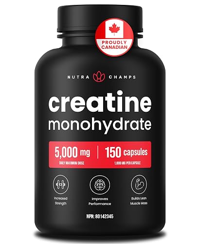 Creatine Monohydrate Capsules – 1,000 mg per Capsule, 5,000 mg Daily Max – Creatine Pills for Strength, Muscle Growth, Recovery, Brain Health, Performance - Powder & Gummies Alternative - 150 Count