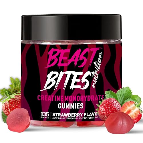 Creatine Monohydrate Gummies for Men & Women - 5g of Creatine Monohydrate per Serving - Sugar Free,Vegan, Strawberry Flavor, 135 Count.