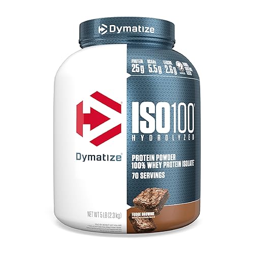 Dymatize Nutrition ISO 100 5 lbs Whey Protein Powder with Hydrolyzed 100% Whey Protein Isolate, Gluten Free, Fast Digestion, Fudge Brownie, 2.26 Kg