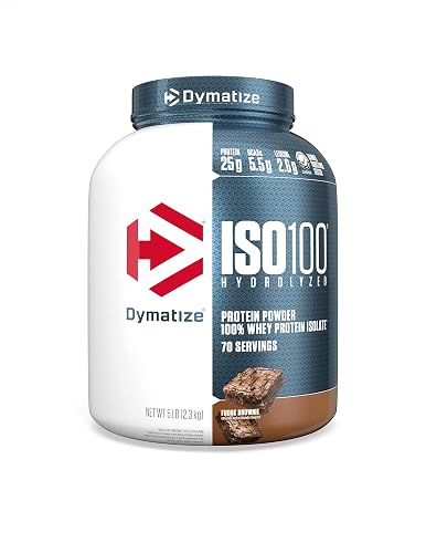 Dymatize Nutrition ISO100 Hydrolyzed Protein Powder, 100% Whey Isolate Protein, 25g of Protein, 5.5g BCAAs, Gluten Free, Fast Absorbing, Easy Digesting, Fudge Brownie, 5 Pound