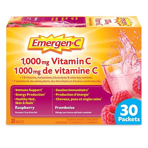 Emergen-C® Raspberry (30 Count), 1000mg Vitamin C / Electrolytes / B Vitamins Mineral Supplement