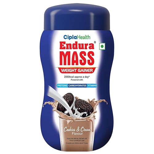 Endura Mass Weight Gainer Powder 550G Cookies & Cream | Unique Blend Of 3 Sources Of Protein, Carbs, Vitamins & Essential Minerals | Ideal For Children Above 10 Years, Men, Women & Athletes