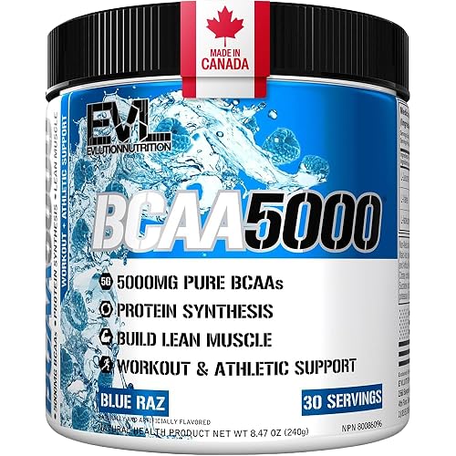 EVL BCAA5000 Powder - 5G Branched Chain Amino Acids - 30 Servings -Blue Raz