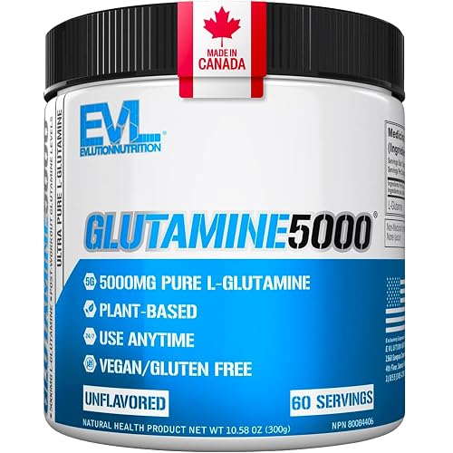 EVL L Glutamine Powder - 5000mg per Scoop - Unflavored - 60 Servings - 300g