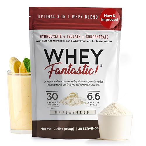 Fantastic Nutrition 3-in-1 Whey Protein Powder Blend Unflavored 2.2lb | 30g of Grass-Fed Protein from Whey Hydrolysate, Isolate and Concentrate per serving – Non-GMO, Soy-Free – 28 Servings