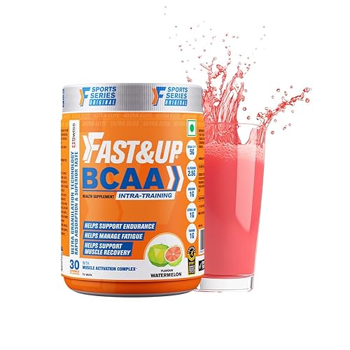 FAST&UP BCAA Watermelon Flavour Advanced BCAA Supplement with Glutamine, Citrulline, L-Arginine & Taurine - Pre/Post Workout & Intra Workout Supplement Powder for Adults(450gm, 30 Servings)