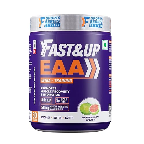 FAST&UP EAA Intra - Training/Workout drink (EAAx9) with BCAA+Electrolyte Blend+Vitamin Booster helps provide Muscle Recovery All 9 Essential Amino Acid- 30 servings (Watermelon Splash), Purple,Powder